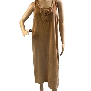 Bridgewater Tan Button Pocket Midi Corduroy Jumper Dress 10P Cottagecore Peasant